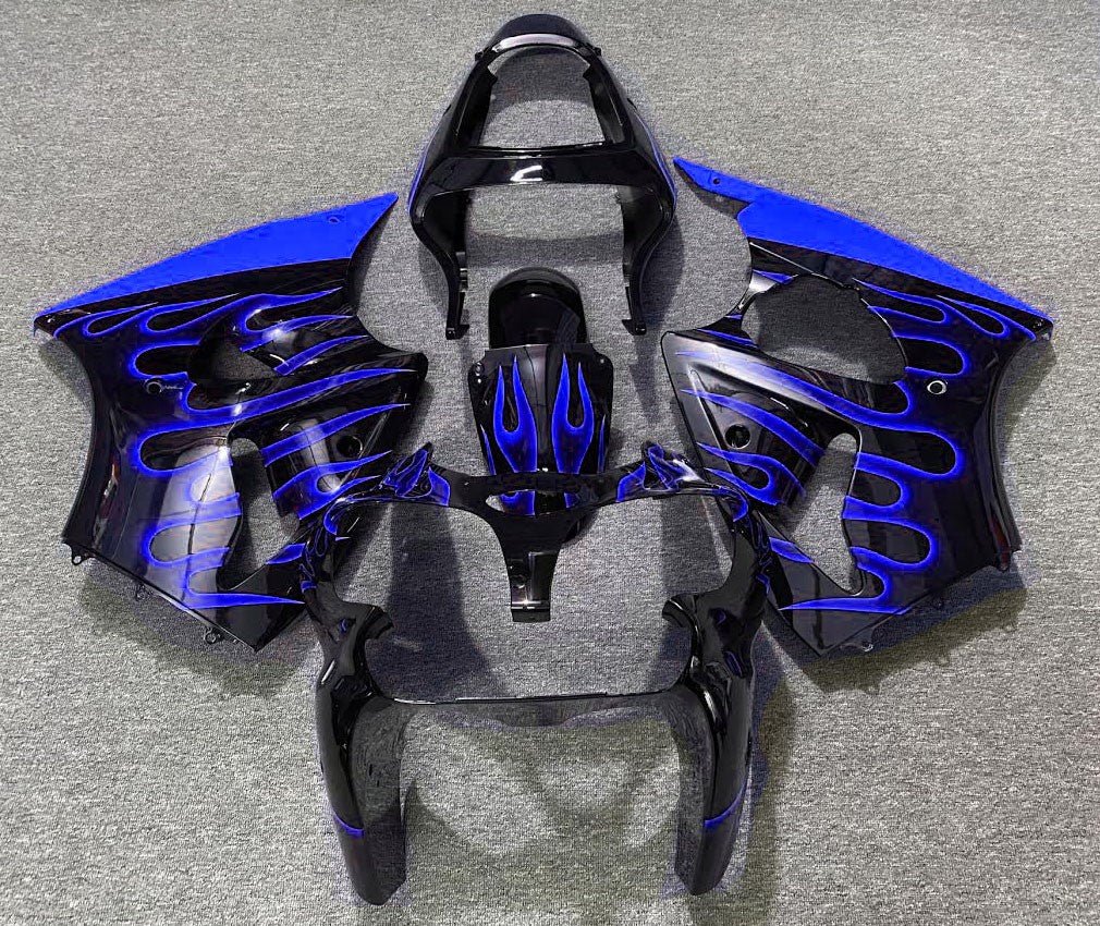 Black and Blue Flame Fairing Kit for a 2000, 2001 & 2002 Kawasaki ZX-6R 636 motorcycle
