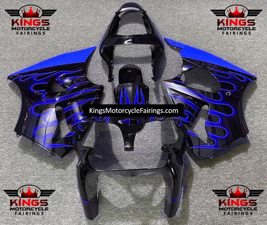 Fairing kit for a Kawasaki ZX6R 636 (2000-2002) Black & Blue Flames