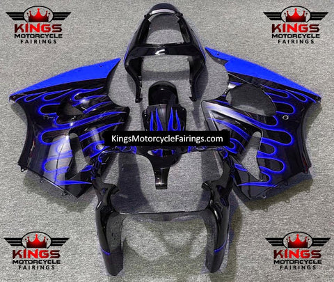 Fairing kit for a Kawasaki ZX6R 636 (2000-2002) Black & Blue Flames