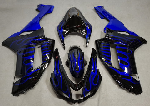 Fairing kit for a Kawasaki Ninja ZX6R 636 (2007-2008) Black & Blue Flames