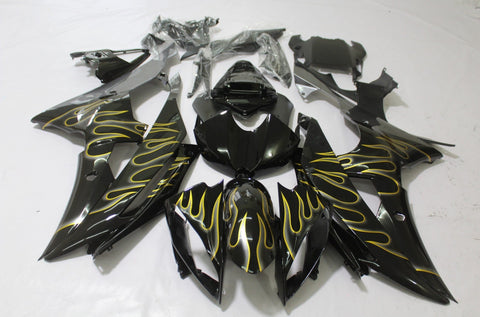 Yamaha YZF-R6 (2008-2016) Black, Silver & Yellow Flame Fairings