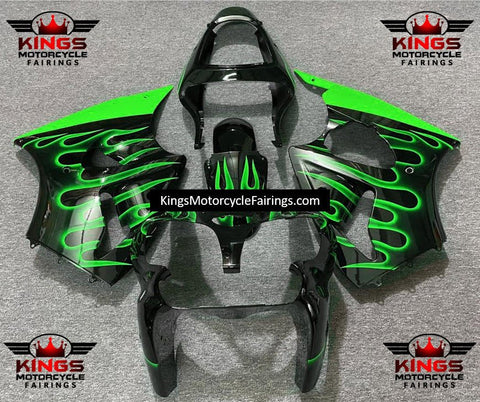 Fairing kit for a Kawasaki ZX6R 636 (2000-2002) Black & Green Flames