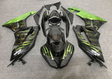 Black and Light Green Flame Fairing Kit for a 2007 & 2008 Kawasaki Ninja ZX-6R 636 motorcycle