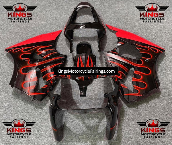 Fairing kit for a Kawasaki ZX6R 636 (2000-2002) Black & Red Flames