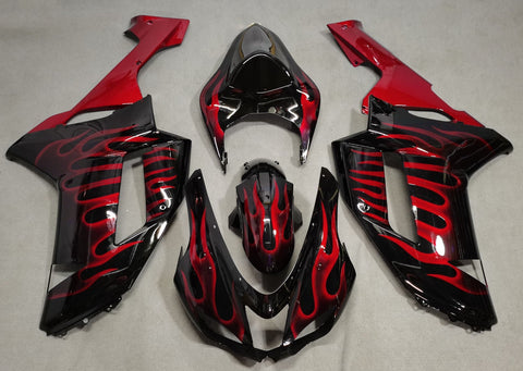 Fairing kit for a Kawasaki Ninja ZX6R 636 (2007-2008) Black & Red Flames
