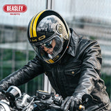 Gloss Black & Gold Striped Beasley Motorcycle Helmet from KingsMotorcycleFairings.com