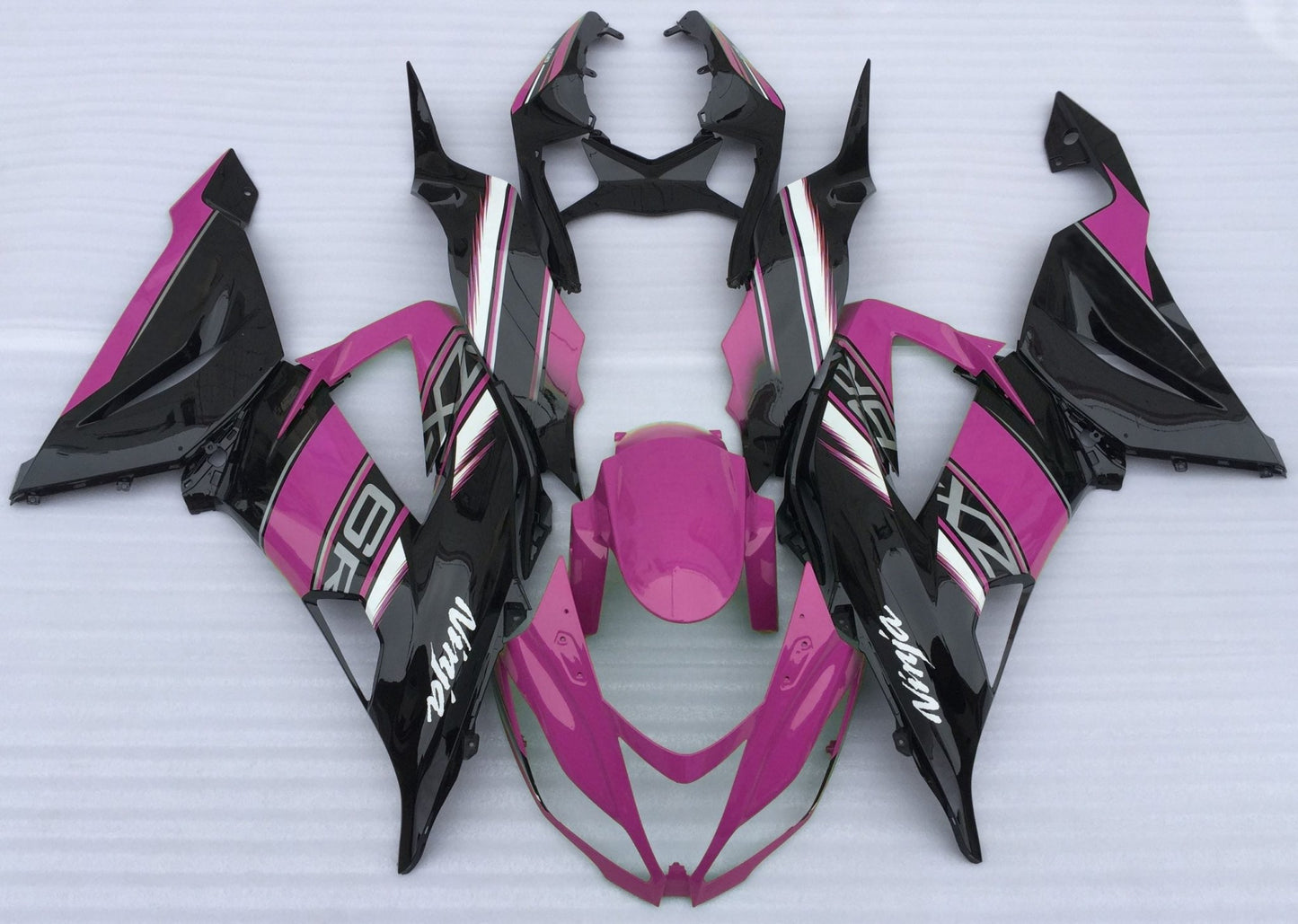 Pink, Black, White and Gray Fairing Kit for a 2013, 2014, 2015, 2016, 2017 & 2018 Kawasaki ZX-6R 636 motorcycle