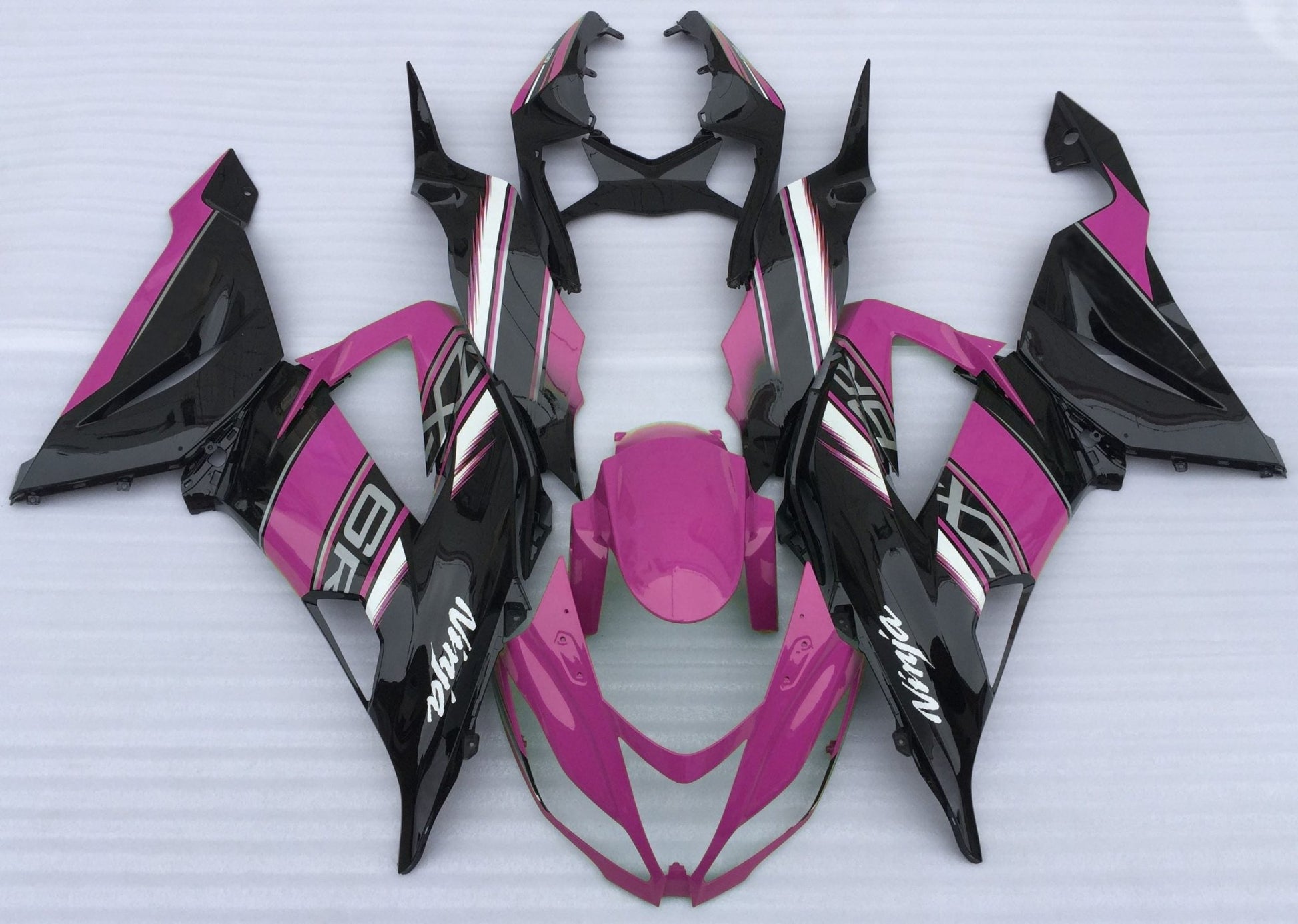Pink, Black, White and Gray Fairing Kit for a 2013, 2014, 2015, 2016, 2017 & 2018 Kawasaki ZX-6R 636 motorcycle