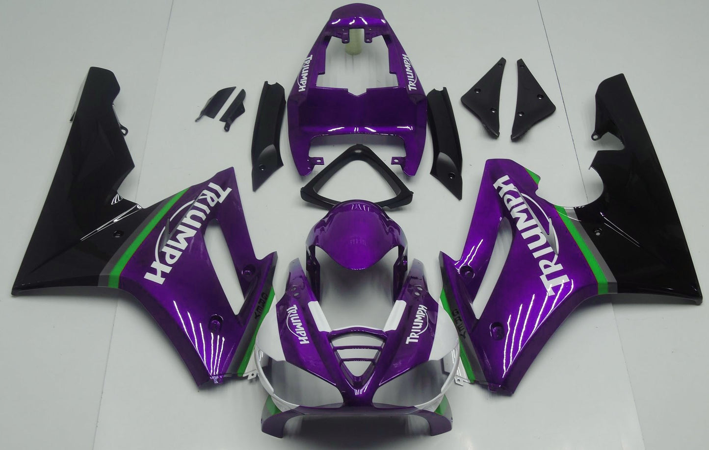 Purple, Black, White, Green and Gray Fairing Kit for a 2009, 2010, 2011 & 2012 Triumph Daytona 675 motorcycle