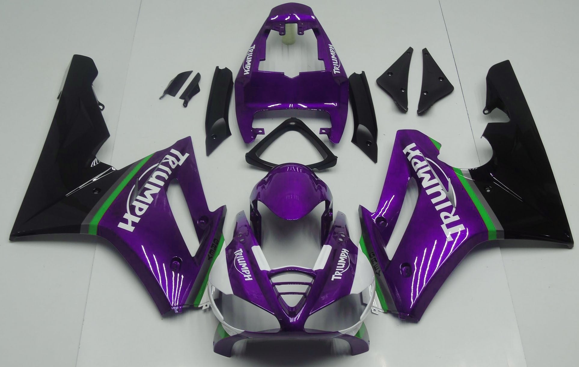 Purple, Black, White, Green and Gray Fairing Kit for a 2009, 2010, 2011 & 2012 Triumph Daytona 675 motorcycle