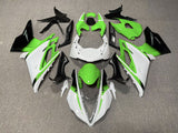 White, Green and Black Fairing Kit for a 2013, 2014, 2015 & 2016 Triumph Daytona 675 motorcycle.