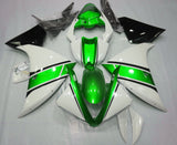 White, Metallic Green and Black Fairing Kit for a 2012, 2013 & 2014 Yamaha YZF-R1 motorcycle