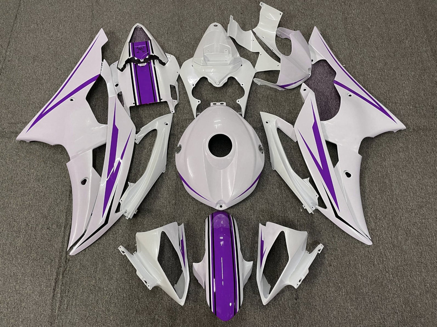 White, Purple and Black Fairing Kit for a 2008, 2009, 2010, 2011, 2012, 2013, 2014, 2015 & 2016 Yamaha YZF-R6 motorcycle
