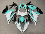 White, Turquoise Blue and Black Fairing Kit for a 2013, 2014, 2015 & 2016 Triumph Daytona 675 motorcycle