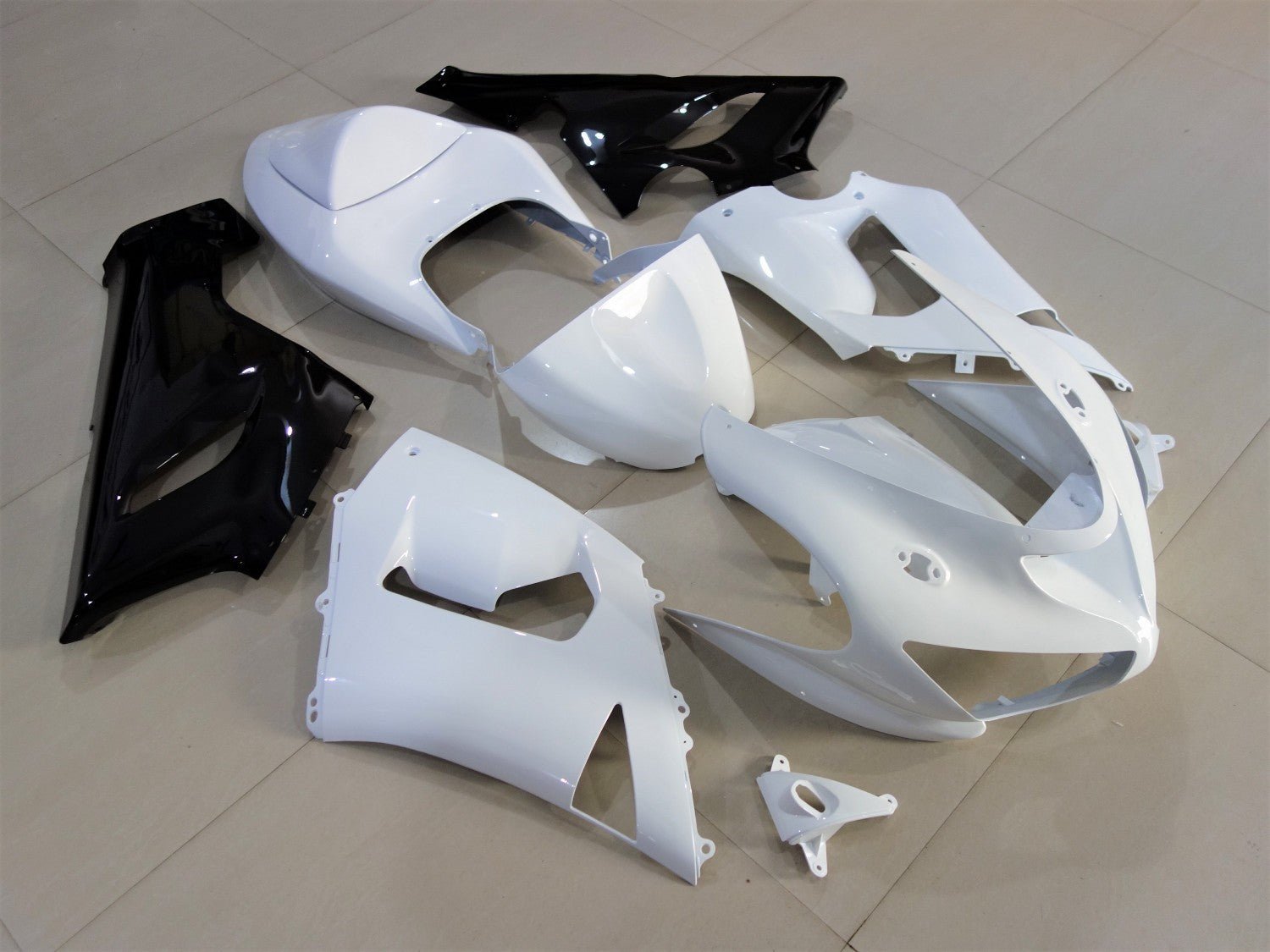 White and Black Fairing Kit for a 2005 & 2006 Kawasaki ZX-6R 636 motorcycle