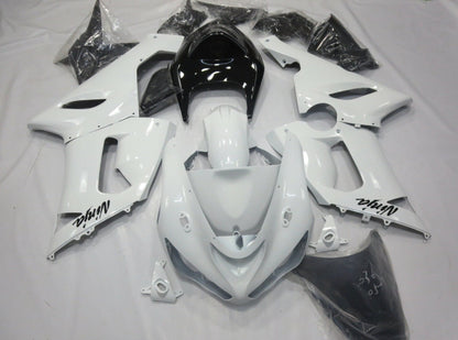 White and Black Fairing Kit for a 2005 & 2006 Kawasaki ZX-6R 636 motorcycle