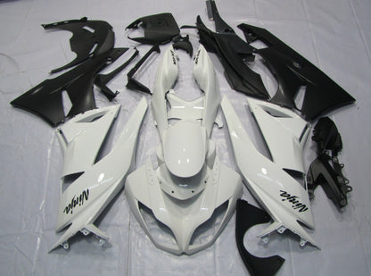 White and Matte Black Fairing Kit for a 2009, 2010, 2011 & 2012 Kawasaki Ninja ZX-6R 636 motorcycle