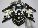Black, Gold and White Lucky Strike Fairing Kit for a 2005 & 2006 Kawasaki ZX-6R 636 motorcycle