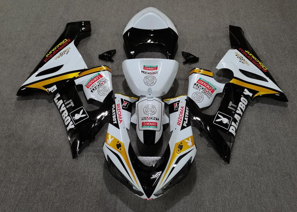 Kawasaki ZX6R 636 Fairings (2005-2006) White & Black Playboy