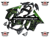 Black and Lime Green Flames Fairing Kit for a 2001, 2002, 2003 Honda CBR600F4i motorcycle