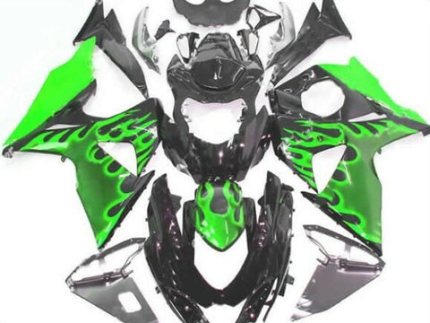 Suzuki GSXR1000 (2009-2016) Black & Green Flame Fairings
