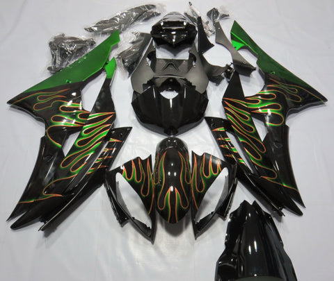 Yamaha YZF-R6 (2008-2016) Black, Orange & Green Flame Fairings