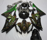 Black, Orange and Green Flames Fairing Kit for a 2008, 2009, 2010, 2011, 2012, 2013, 2014, 2015 & 2016 Yamaha YZF-R6 motorcycle