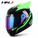 The Green and Black Warrior 999 HNJ Full-Face Motorcycle Helmet with Horns is brought to you by Kings Motorcycle Fairings