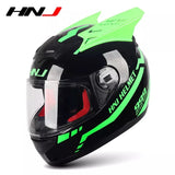The Green and Black Warrior 999 HNJ Full-Face Motorcycle Helmet with Horns is brought to you by Kings Motorcycle Fairings