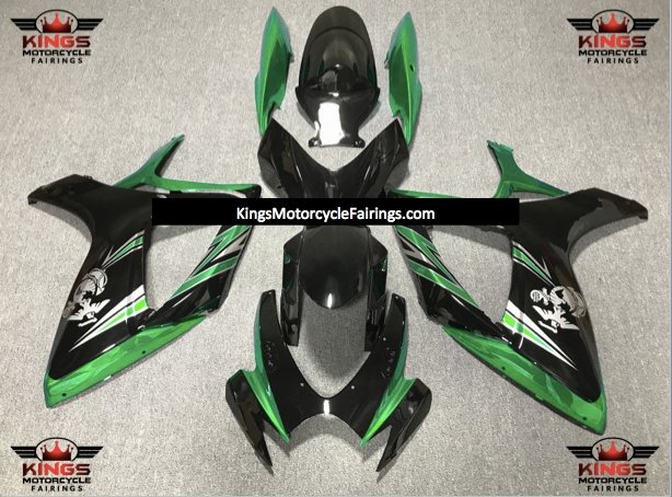 Green, Black and Silver Marine Fairing Kit for a 2006 & 2007 Suzuki GSX-R600 motorcycle