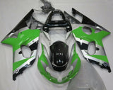Green, Silver and Black Fairing Kit for a 2000, 2001 & 2002 Suzuki GSX-R1000 motorcycle