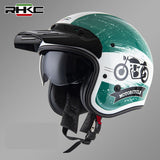 Green & White RHKC Open Face Motorcycle Helmet at KingsMotorcycleFairings.com