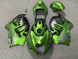 Green, Black and Chrome Flame Fairing Kit for a 1999, 2000, 2001, 2002, 2003, 2004, 2005, 2006, & 2007 Suzuki GSX-R1300 Hayabusa motorcycle