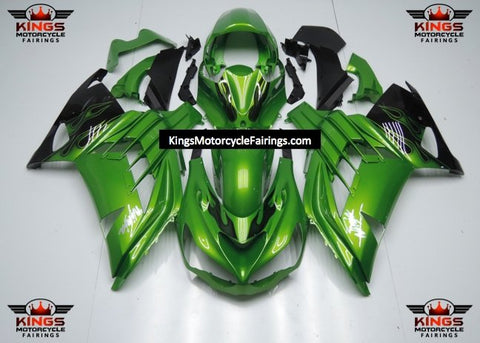 Fairing kit for a Kawasaki Ninja ZX14R (2012-2021) Green & Black Flames