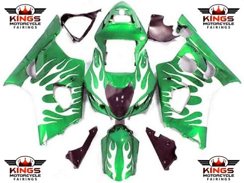 Suzuki GSXR1000 (2003-2004) Green & White Flame Fairings