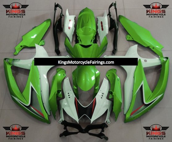 Green and White Fairing Kit for a 2008, 2009, & 2010 Suzuki GSX-R600 motorcycle