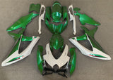 White and Green Fairing Kit for a 2008, 2009, & 2010 Suzuki GSX-R600 motorcycle