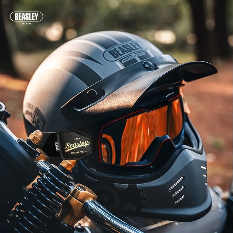 Matte Silver and Black Skull & Gear Beasley Open-Face Motorcycle Helmet is brought to you by KingsMotorcycleFairings.com