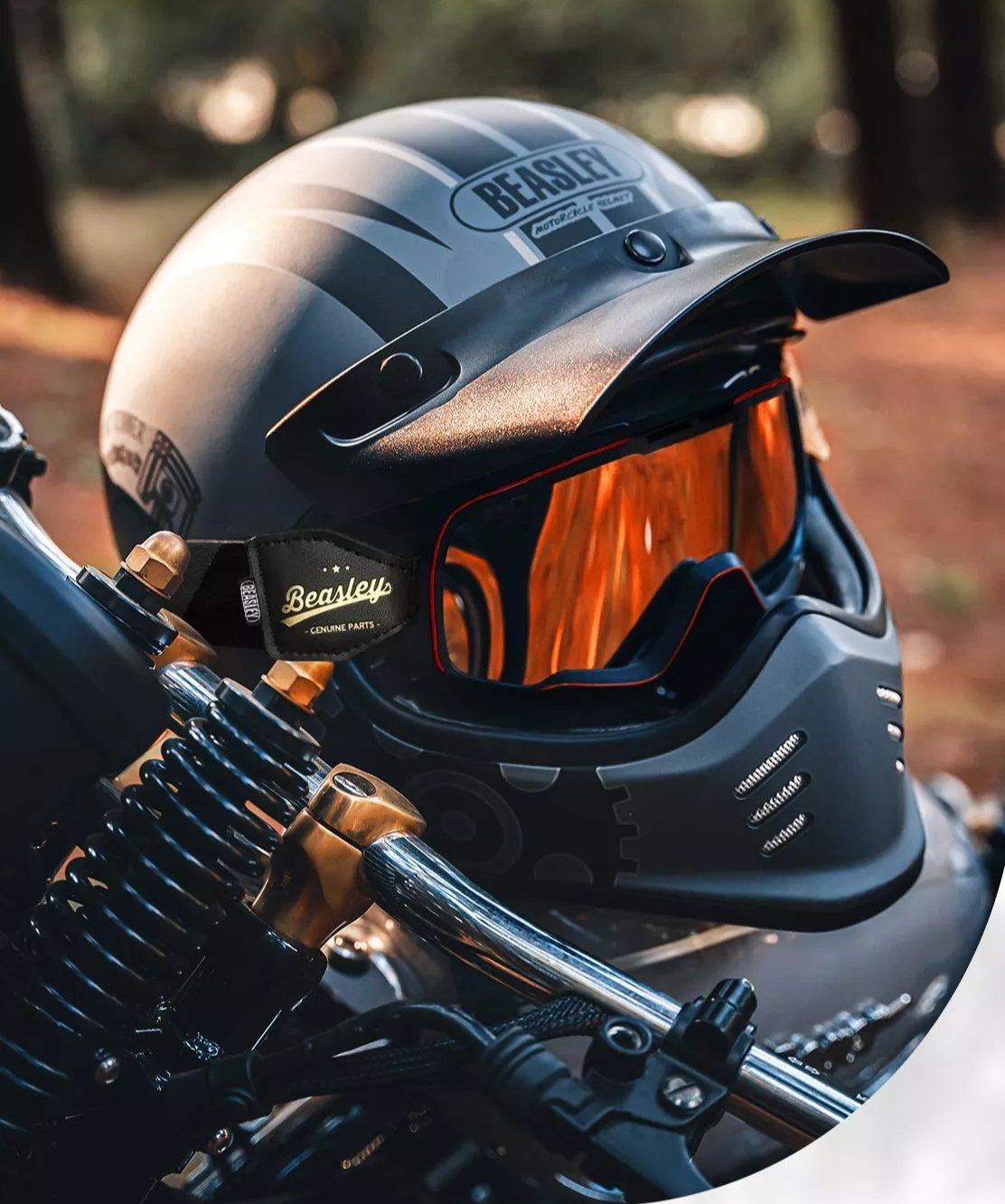 full face motorcycle helmet with goggles Matte Blue, Black Skull & Gear Beasley Motorcycle Helmet