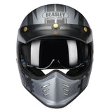 Matte Silver and Black Skull & Gear Beasley Open-Face Motorcycle Helmet is brought to you by KingsMotorcycleFairings.com