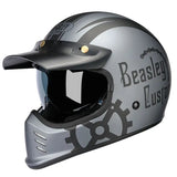 Matte Silver and Black Skull & Gear Beasley Open-Face Motorcycle Helmet is brought to you by KingsMotorcycleFairings.com