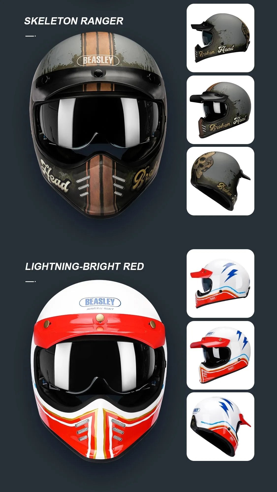 Red, White & Blue Lightning Beasley Open-Face Motorcycle Helmet is brought to you by KingsMotorcycleFairings.com