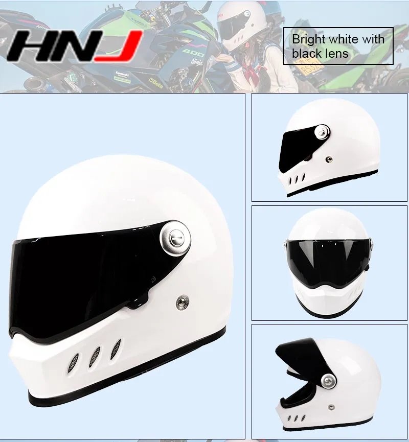 White Triple Gill Motorcycle Helmet with Black Visor