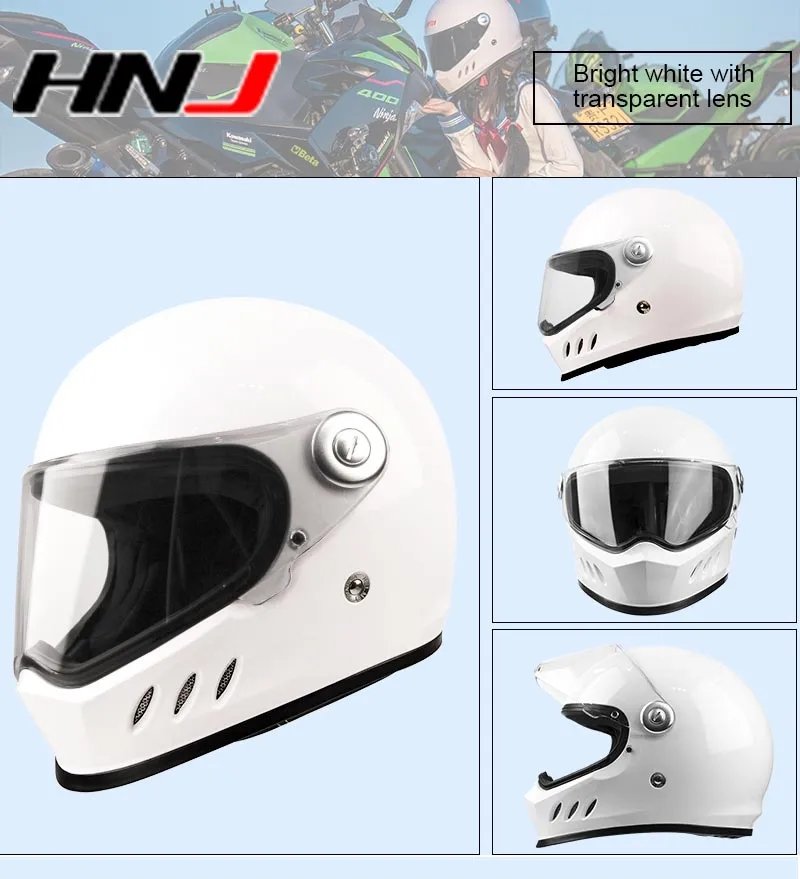 White Triple Gill HNJ Motorcycle Helmet with Clear Visor - KingsMotorcycleFairings.com