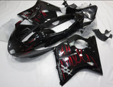 Black and Candy Apple Red Flame Fairing Kit for a 1996, 1997, 1998, 1999, 2000, 2001, 2002, 2003, 2004, 2005, 2006 & 2007 Honda CBR1100XX Super Blackbird motorcycle