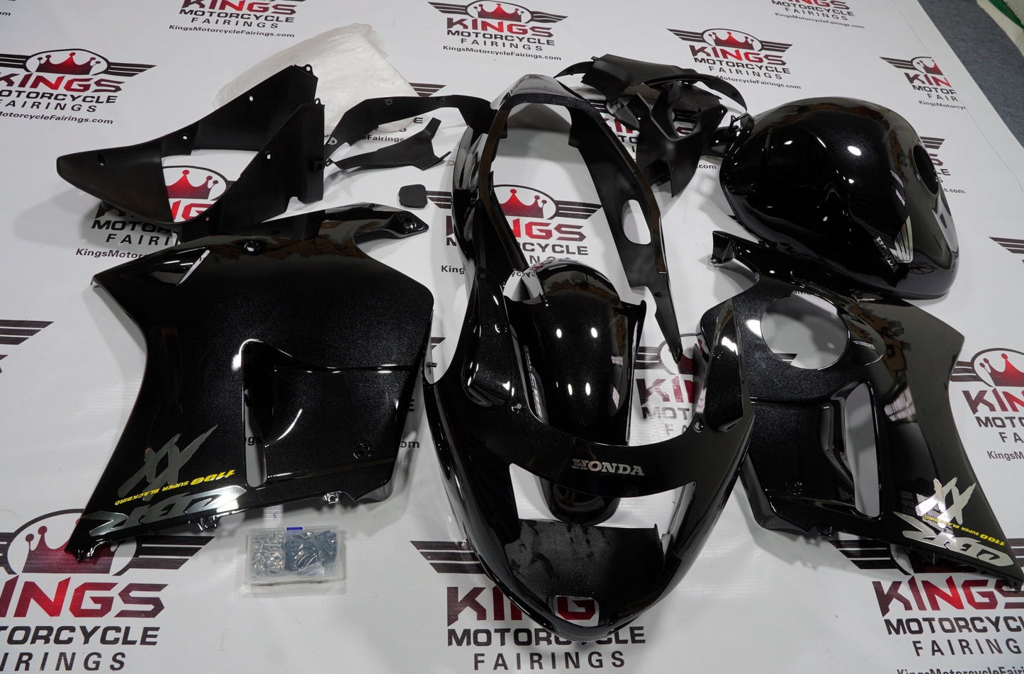 HONDA CBR1100XX Super Blackbird (1996-2007) METALLIC BLACK, CHROME & YELLOW FAIRINGS at KingsMotorcycleFairings.com