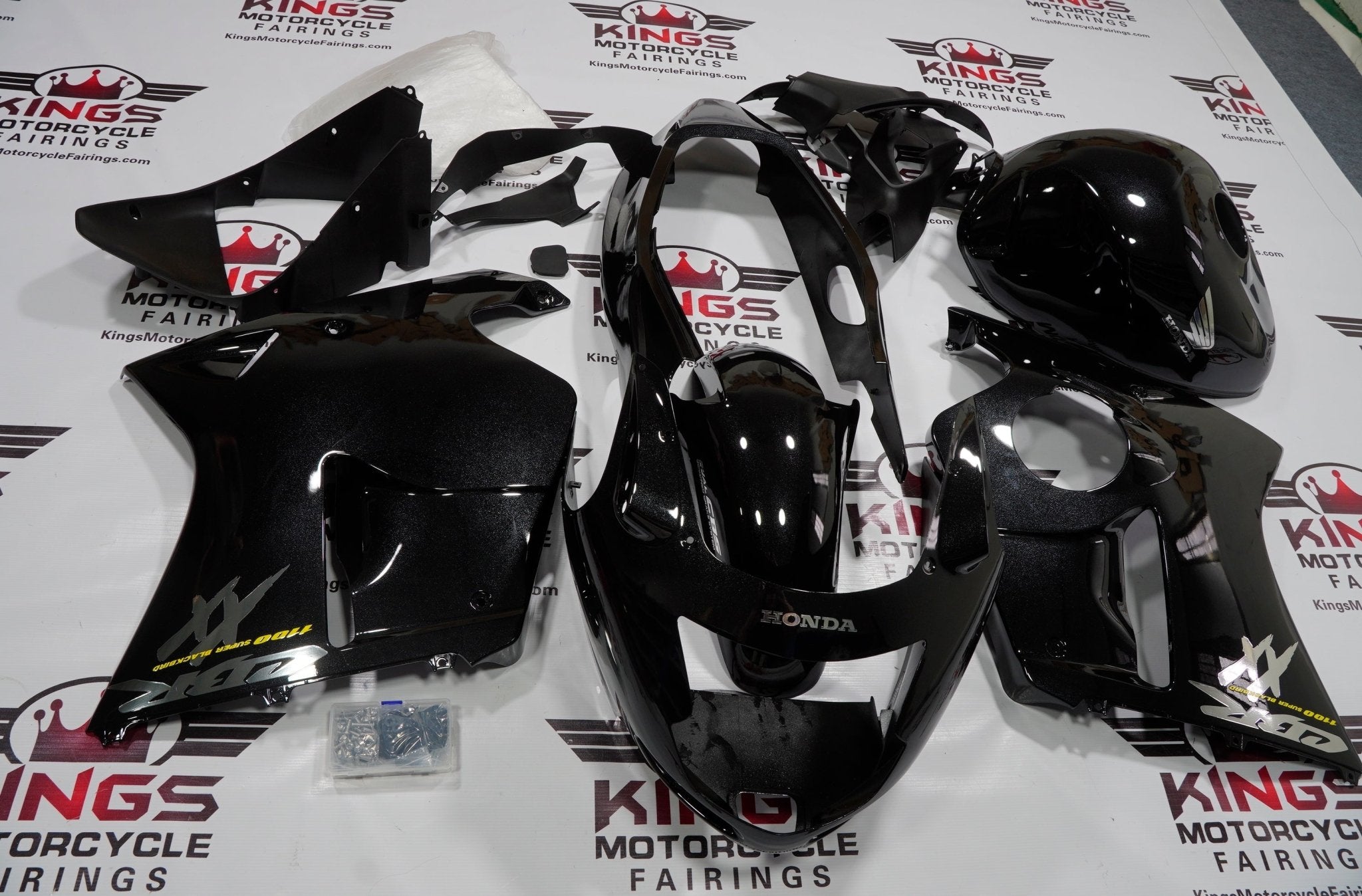 HONDA CBR1100XX Super Blackbird (1996-2007) METALLIC BLACK, CHROME & YELLOW FAIRINGS at KingsMotorcycleFairings.com