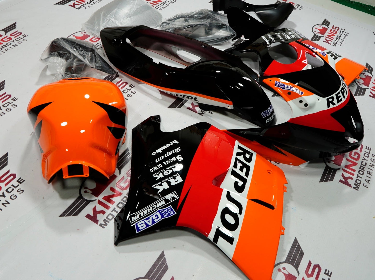 HONDA CBR1100XX Super Blackbird Fairings (1996-2007) Orange Repsol at KingsMotorcycleFairings.com