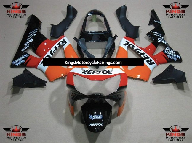 HONDA CBR900RR 929 (2000-2001) ORANGE, RED, BLACK & WHITE REPSOL FAIRINGS at KingsMotorcycleFairings.com