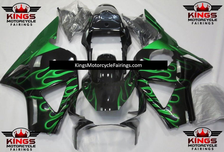 HONDA CBR900RR 954 (2002-2003) Black & Green Flame Fairings at KingsMotorcycleFairings.com